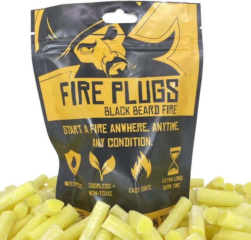Black Beard Fire Starter Black Beard Fire Plugs (50 Plugs) | 100% Weatherproof Fire Starter for Campfires | Can Light 50+ Fires | Extra Long Burn Time | 30 Yr Shelf Life for Emergency Survival Kits | Made in USA, Yellow - Image 1